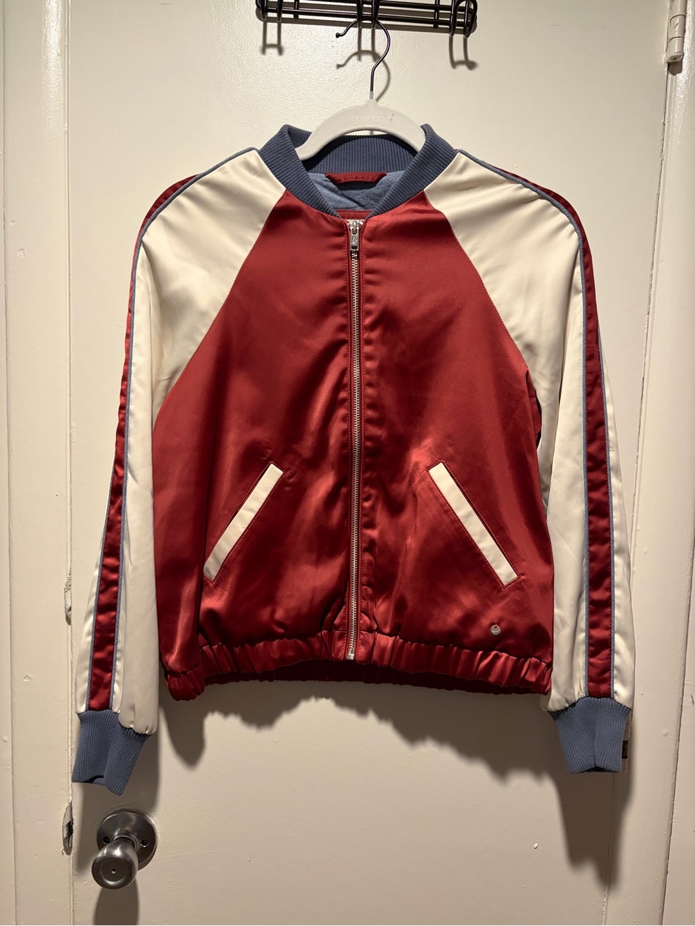 Women's Red and Cream Bomber Jacket